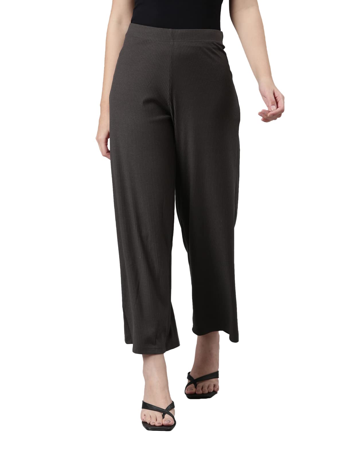 GO COLORSGocolors Women's Solid Mid Rise Ribbed Relaxed Fit Palazzos