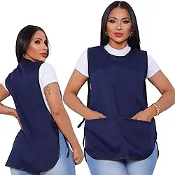 Bata Jaleco Avental Feminino Oxford Com Bolso Grande E Ajuste Lateral