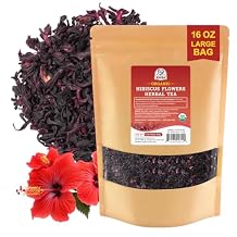 52USA Organic Hibiscus Flowers, Hibiscus Tea, 1 lb 16oz, Dried Hibiscus Flowers, 100% Certified Organic, Cut and Sifted, Flor de Jamaica, Gluten Free, Non GMO, Keto Friendly, Herbal Tea 200+cups
