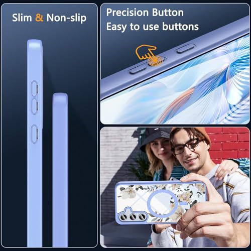 Image of VONZEE Compatible with Samsung Galaxy A35 5G Case Luxury Retro Flowers Floral Clear for Magnetic Wireless Charging Case Shockproof PC+TPU Cute Glossy Shiny Cover for Girls Women, Official Blue