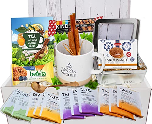 Perfect TEA LOVERS mom or grandma gift, Tazo tea bags, Mug, Cookies, Honey, cinnamon, GET WELL SOON, thinking of you or thank you care package gift basket