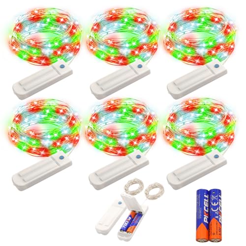 ZNYCYE Pacote com 6 luzes de fadas operadas a pilha, 2,5 m, 50 luzes de LED com temporizador, luzes