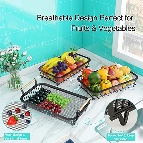 Miniatura 5 de Cesta De Frutas De 3 Niveles Con 2 Ganchos De Plátano Para Encimera De Cocina, Soporte De Almacenamiento De Productos De Encimera De Verduras, Aperitivo, Negro