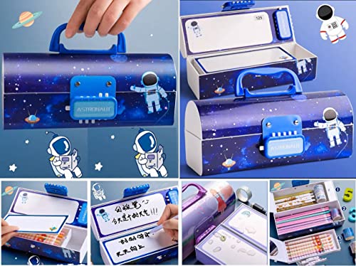 Image of Crackles Kids Pen & Pencil Box - Suitcase Style Password Lock Pencil Case, Multi-Layer Pencil Box for Boys & Girls, Stationary Organizer Case, Return Gift (Astronaut)
