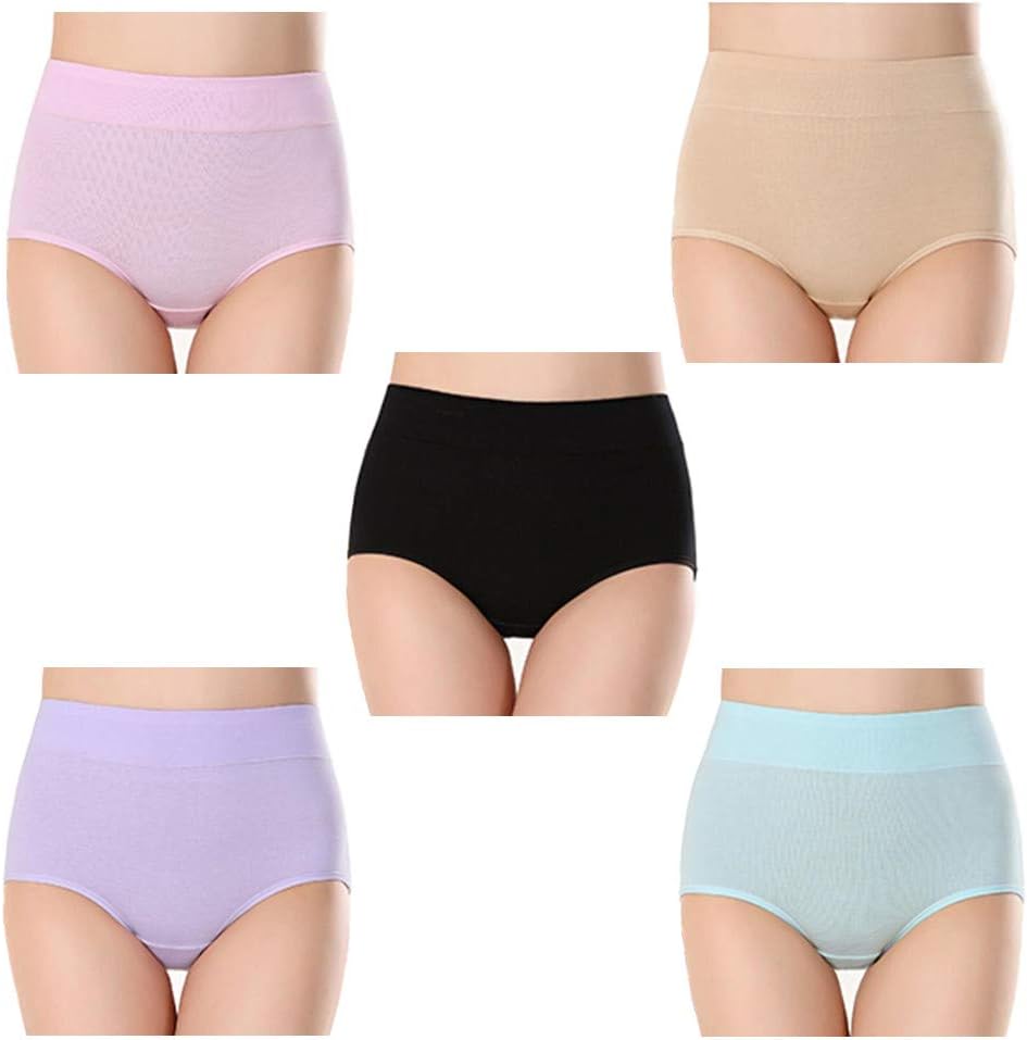 5 pcs Womens Plus-Size High Waist Cotton Briefs Underwear, Slimming Shapewear Underpants Control Panties