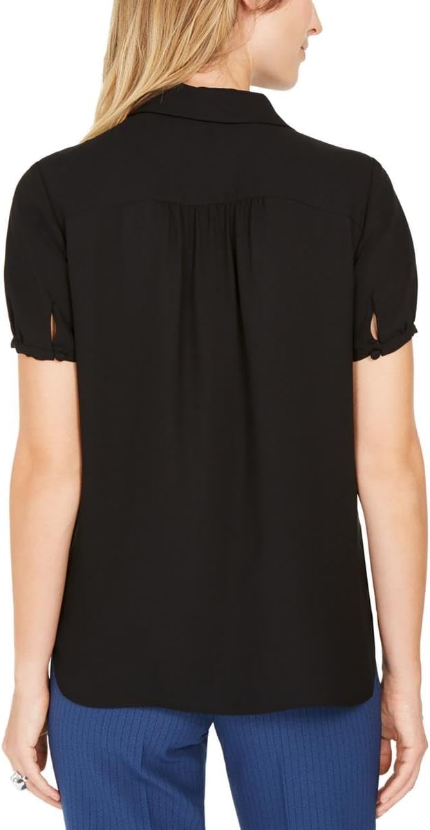 Anne Klein Womens Btn Down BLS W/Cap SLV-Anne BlkShirt - Image 2