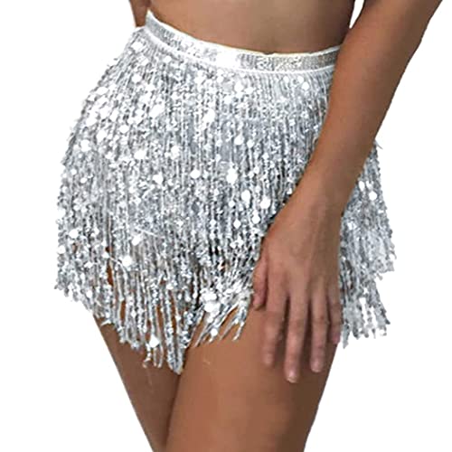 Ushiny Jupe de Rave à Paillettes pour Danse du Ventre, Hanche, écharpe, Franges, Jupe Costume Rave pour Femmes et Filles Cover