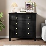 Peiaw Cómoda,cajonera Negro,79 x 39.5 x 80.5 cm,Cómoda Vertical con 5 cajones, cómoda con Tiradores Dorados,Tocador,Buffet aparador，aparador Cocina,Zapatero，Adecuado para Dormitorio, balcón, Oficina.
