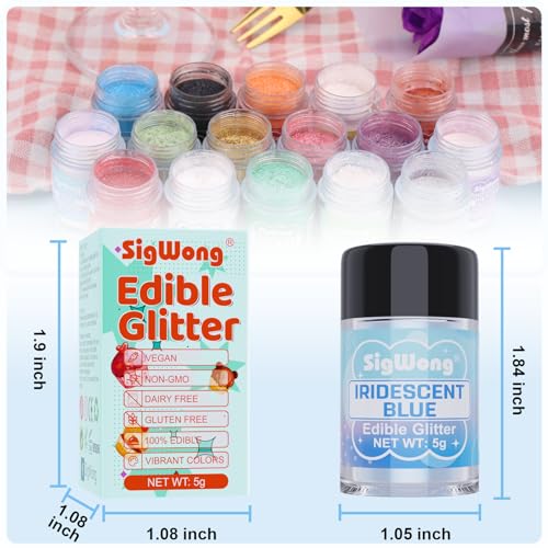 image for SigWong Iridescent Blue Edible Glitter - 5g Food Grade Cake Decorating