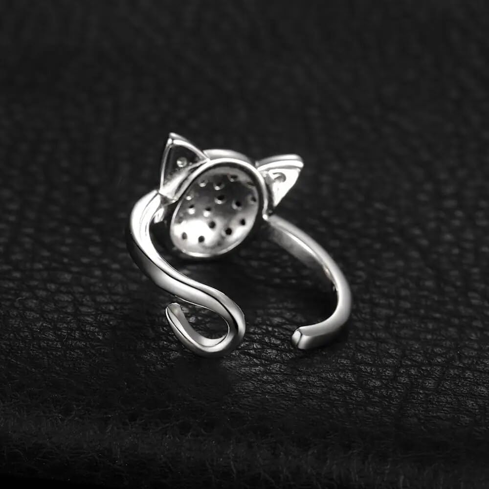 Cat Ear Natural Black Spinel Ring Adjustable Open Female 925 Sterling Silver Finger Ring for Women Jewelry SSS-0215