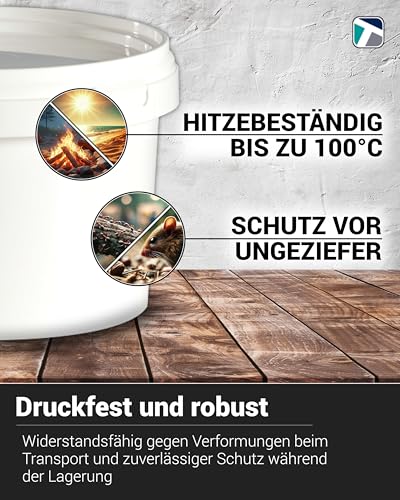Trevendo 33 Liter Hobbock mit Deckel und Griffmulde, lebensmittelecht - luftdicht - stabil - stapelbar - Leereimer zur sicheren Lagerung inkl. Trevendo Beschriftungsetikett