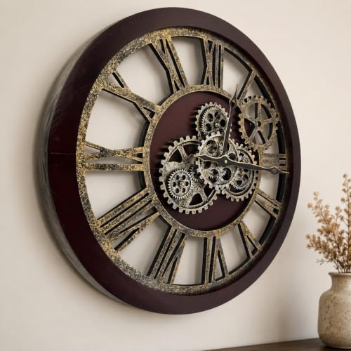 The B Style Large Wall Clock 24 inch Moving Gear Wall Clock Oversized Vintage Farmhouse Wall Clocks