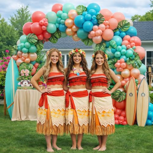 Image of Hawaiian Tropical Balloon Garland Arch Kit,Coral Beach Birthday Decorations | Pearl Aqua Blue Teal Blue Coral Blush Pink Pearl Champagne Gold Balloons for Summer Pool Luau Magic Theme Party Decor
