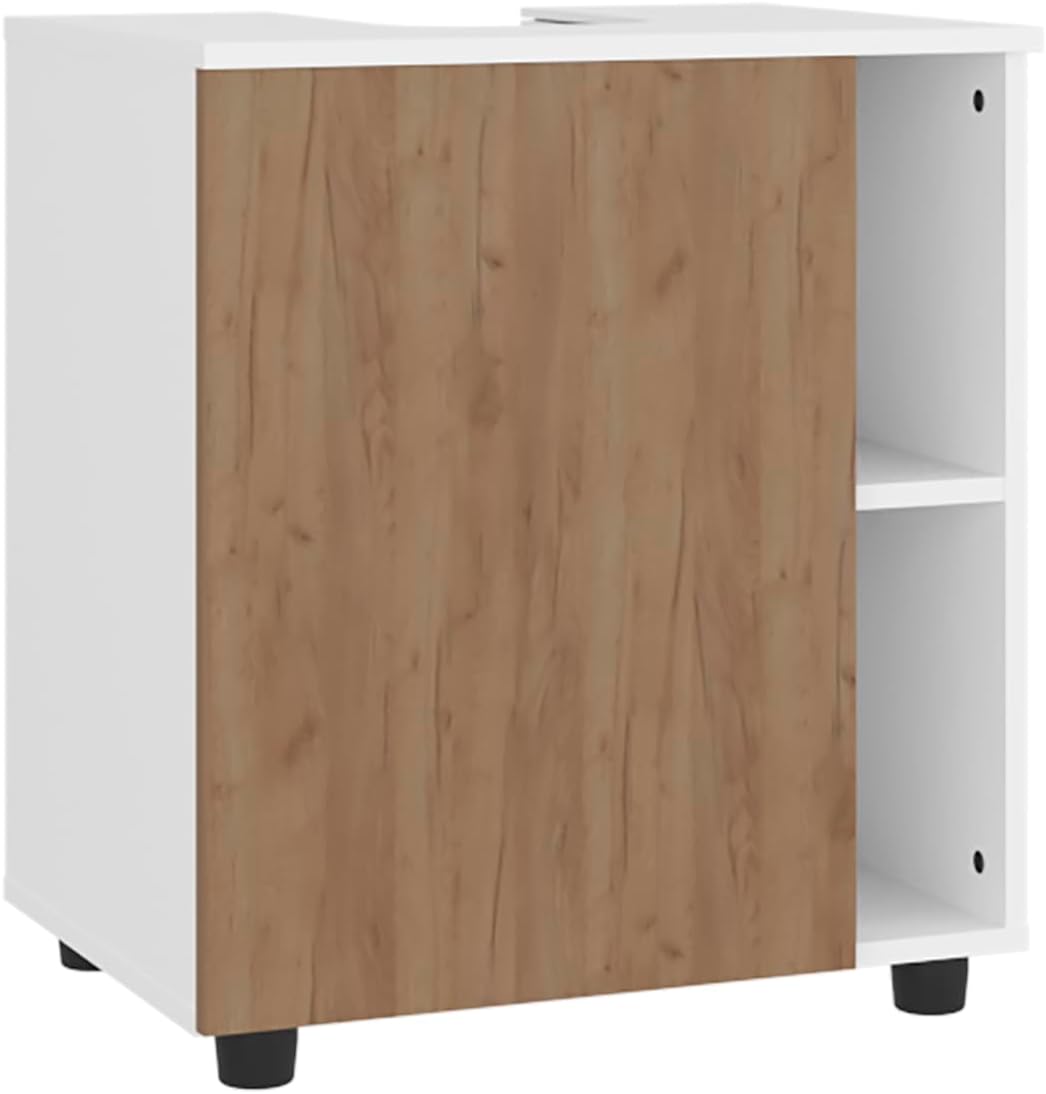 Pascuale Two Side Shelves Under Sink Cabinet with One Doors, Cut-Out Back, Compact 22 Inches Freestanding Bathroom Storage