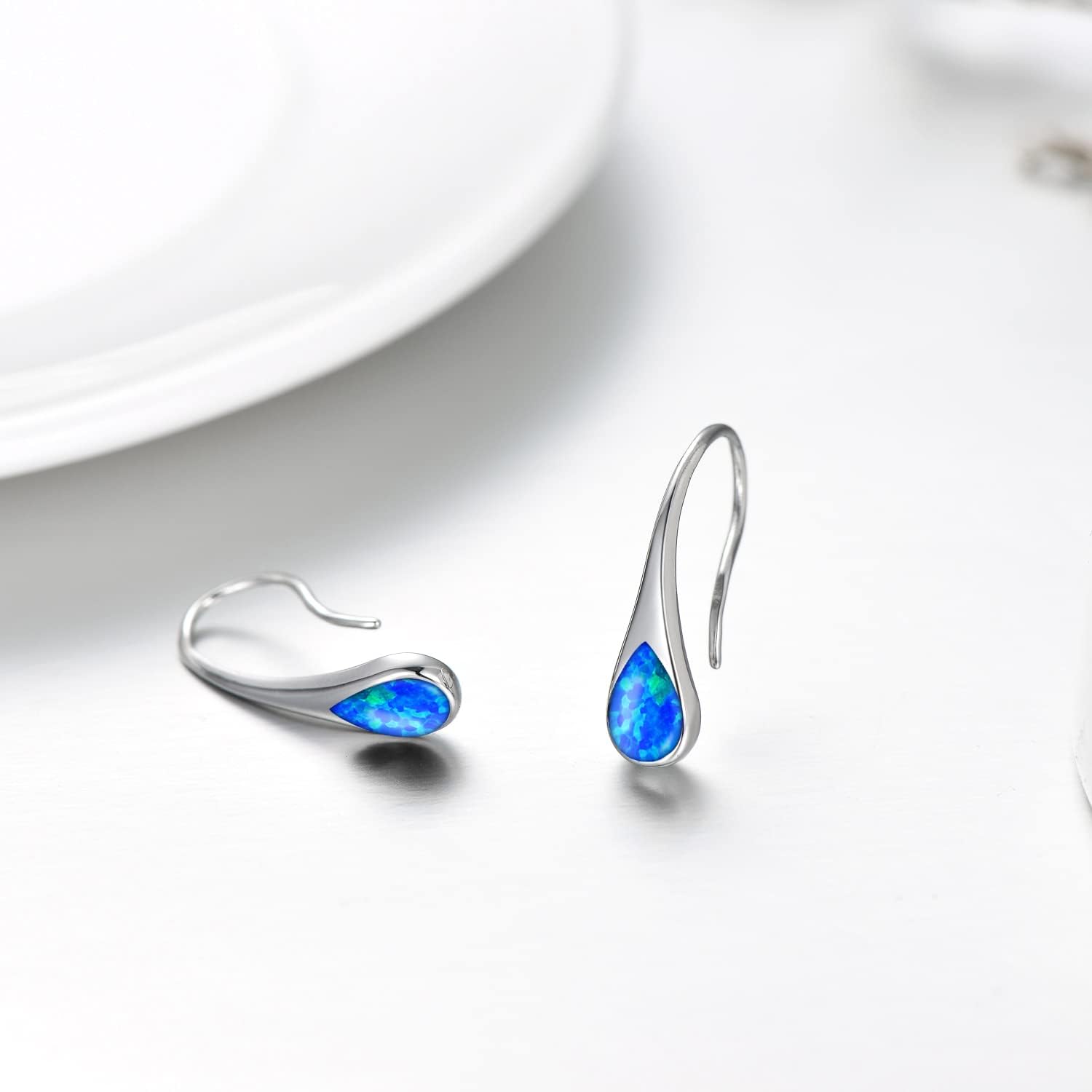 925 Sterling Silver Small Pear-Shaped Modern Style Hook Earrings with Crystals from Austria - Image 2