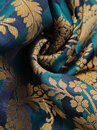 Tissu brocart de soie au mètre bleu vert sarcelle largeur 111cm BR1159
