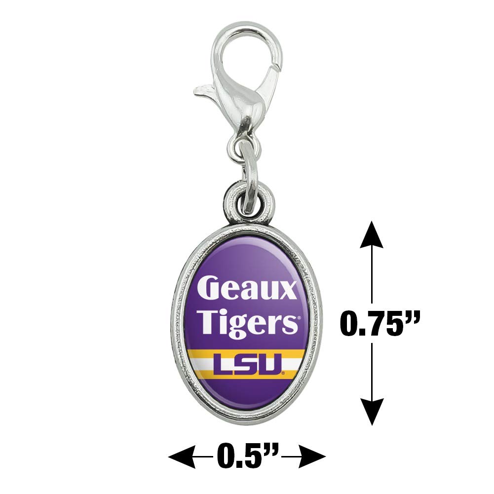 GRAPHICS & MORE Geaux Tigers LSU Antiqued Bracelet Pendant Zipper Pull Oval Charm with Lobster Clasp