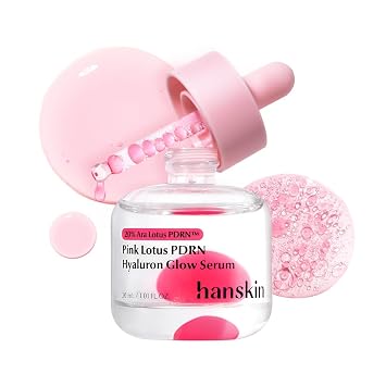 مصل Hanskin PDRN Pink Peptide Hyaluron Glow - 200000 جزء في المليون Pink Lotus Vegan PDRN | خلاصة كرة الترطيب المكثفة للبشرة الزجاجية، الممتلئة والمشدودة | العناية بالبشرة الكورية 1.01 أونصة سائلة.
