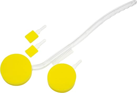 PERFORMANCE HEALTH Long Handle Bath Brush & Sponge   Lightweight Body Washer with Extended Reach for Shower or Bath   Gentle on All Skin Types   2-in-1 Design with Extra Sponge Heads   Yellow