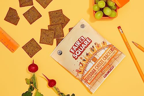 Fair & Square Cheddar Cheeze Crackers | Snack Packs | Gut Friendly, Plant Based, Certified Organic, Certified Gluten Free, Safe For School, Grain Free, Nut Free, Soy Free, Dairy Free 1Oz (Pack Of 18) #TOP5