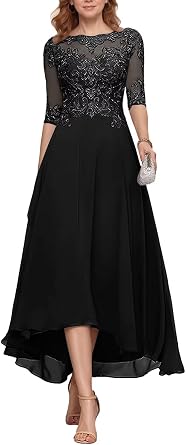 Half Sleeve Mother of The Bride Dresses for Wedding Tea Length Lace Appliques Chiffon Formal Evening Party Gown