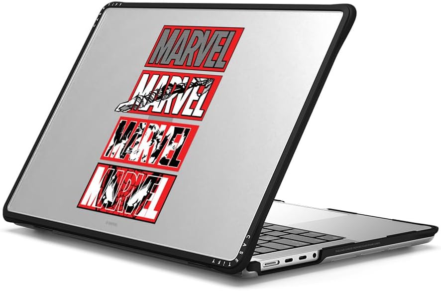 CASETiFY Impact MacBook Pro 14" (M1 - M5) Case [Marvel Colab/Cushioned Impact Corners/Scratch-Resistant/Anti-Slip Grip] - Marvel Logo - Clear Black