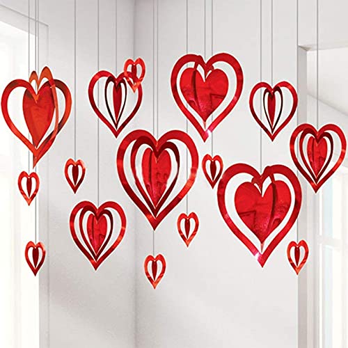 Selibration.com | Red Valentine 3D Love Heart Shape Hanging Strip Decoration Kit (Pack of 16 Pcs) Supplies For Your Loved Ones