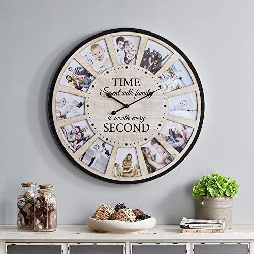 Reloj de pared collage vintage con 12 fotos, 24 pulgadas miniatura 2