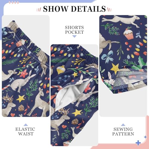 Merry Christmas Deer Rabbit Boys Long Pants Soft Trousers Elastic Waist Kids Lounge Bottoms with Pockets S-XL4