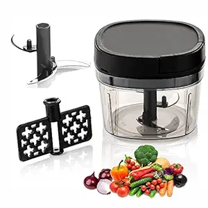 Manual New Handy Plastic Chopper Fruits & Vegetable Chopper/Cutter with 4 Stainless Steel Blades for Kitchen 1000 ml (Pack of 1, Multicolor)