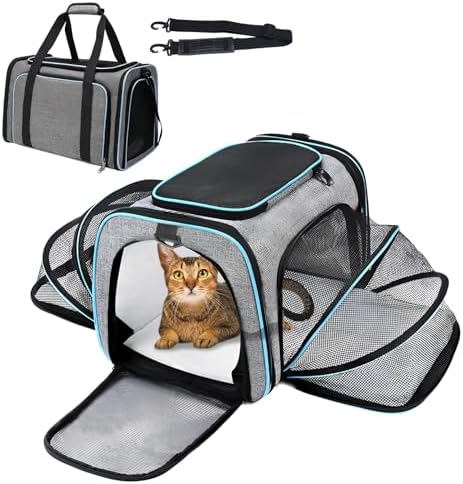 TRASSLE Cat Dog Carrier Airline Approved, 2 Sides Expandable Port...