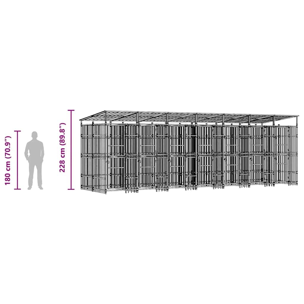 Perrera para perros con techo de acero negro 12,9 m² 679 x 200 x 228 cm con puerta con cierre de protección y seguridad para perros, cachorros, jardín y camping