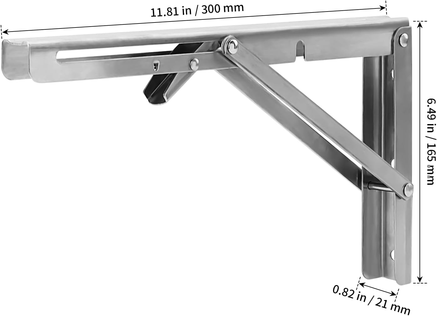 SHEUTSAN 6PCS 12 Inch Folding Shelf Brackets, 30x16.5cm Stainless Steel Hinges Bracket for Bench Table, DIY