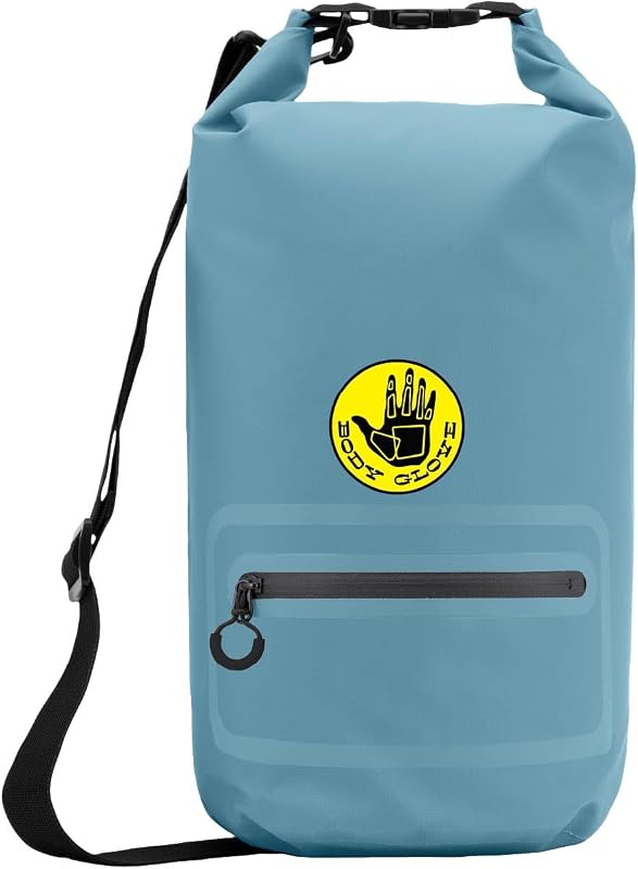 Rolltop Waterproof Dry Bag with Zippered Front Pocket, 10 Litre Dry Storage Bag for Beach, Boating, Camping, Hiking (Grey Melange/Black,10L)