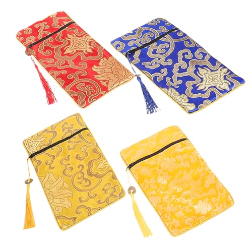 GRIRIW 4Pièces Pochette Bouddhiste Brocart avec Motif Dragon de Rangement Élégant pour Écritures et Bijoux Lot de Pratique et Réutilisable pour Voyage et Stockage
