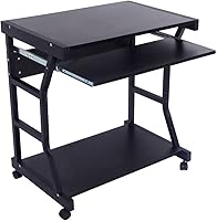 Vista 12 de Ochine Mesa de escritorio para computadora móvil, soporte para laptop, mesa auxiliar negra, mesa móvil portátil, estación de trabajo