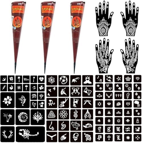 Moricher Temporary Tattoo Kits 3 Henna tattoo cones 101 Stencils