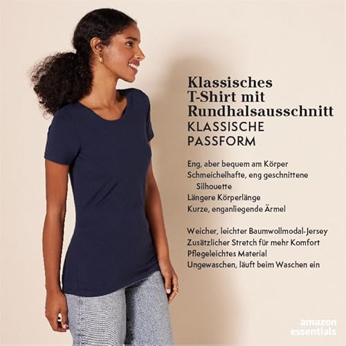 Amazon Essentials Damen Kurzärmliges Regular-Fit-T-Shirt (Varianten mit Rundhalsausschnitt und V-Ausschnitt), Pack of 2, Schwarz/Weiß, M