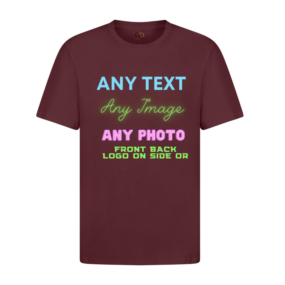 Garment Guardians Unisex Maroon Personalised T-Shirts Uk - Custom Print Tshirt With Any Text And Photo, Design Your Own Custom T Shirt (Uk, Alpha, Xxl, Regular, Regular, )