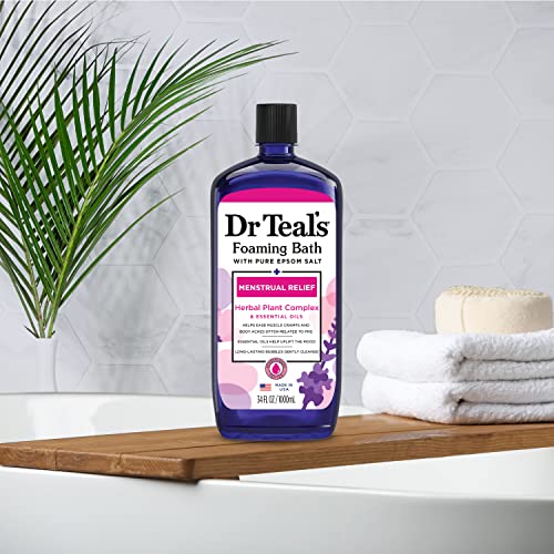 Dr Teal's Foaming Bath With Pure Epsom Salt Menstrual Relief With Herbal Plant Complex & Essential Oils 34 Fl Oz (Pack Of 4) (Packaging May Vary) #TOP6