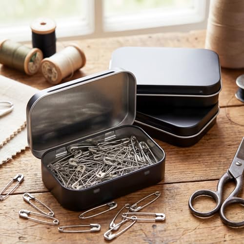 Image of Hotop 3 Pack Metal Rectangular Empty Hinged Tins 3.75 x 2.45 x 0.8 Inch Box Containers with Lids Mini Portable Box Small Storage Kit, Home Organizer (Black)