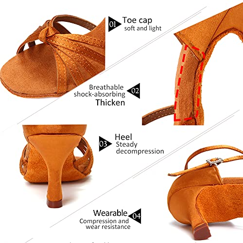 Dkzsyim Women's Satin Latin Dance Shoes Professional Ballroom Salsa Practice Performance Dancing Shoes,217-Brown-7,Us 7 #TOP2