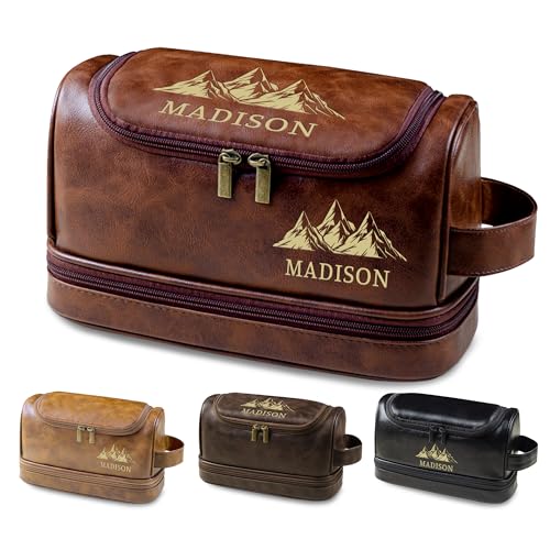 Personalized Leather Toiletry Bag for Men, Laser Engraved Monogra...