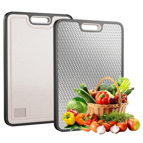 FONPOO Tabla Cortar Cocina, Tabla de Cortar Acero Inoxidable, Diseño de Malla Antiarañazos, para Carne, Verduras, Frutas y Pan, Fácil de Limpiar（38,5 x 26,5 cm）