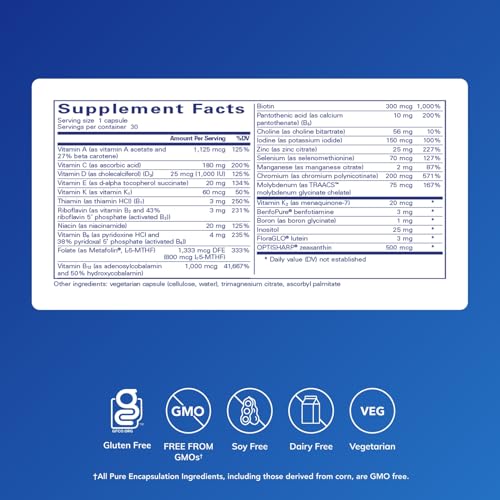Image of Pure Encapsulations PureGenomics Multivitamin - Supplement to Support Nutrient Requirements of Common Genetic Variations* - with Vitamin A,B,C,D,E, K & Minerals - 30 Capsules