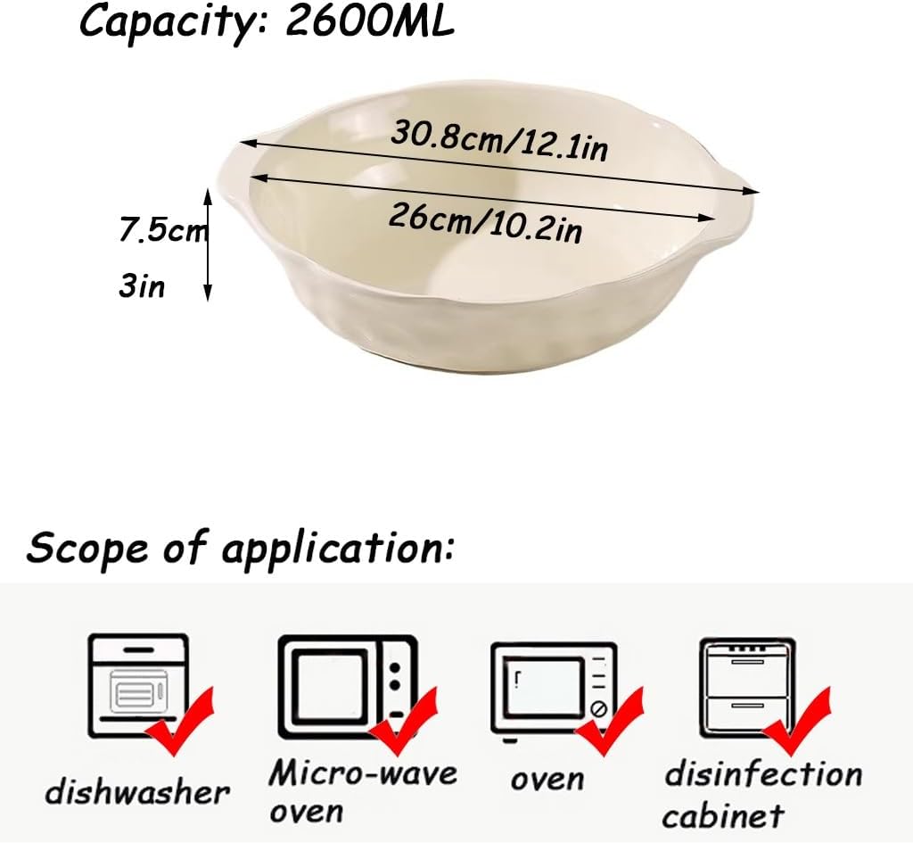 Bowls For Soup, Bowl with Handle, 1500ml Ceramic Embossed Pattern Large for Soups, Stews, Pasta