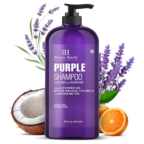Botanic Hearth Purple Shampoo - For All Shades Of Blonde, Silver And Gray Hair - With Lavender Oil, Vitamin E, & Rosemary Oil - Enhances Highlights - Sulfate Free, Paraben Free, 16 Fl Oz - 8