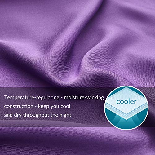 Image of Bedsure California King Sheet Sets, Cooling Sheets, Rayon Derived from Bamboo, Breathable & Soft, Deep Pocket Up to 16 Inches, Hotel Luxury Silky Bedding for Hot Sleepers, Purple