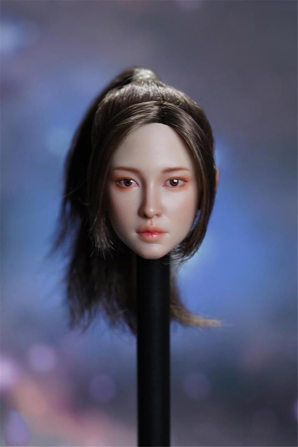 Fremego 1/6 Scale Female Head Sculpt,Beauty Asian Girl Suntan Skin Planted Hair Head Sculpt Carved for 12inch PH TBL JO Action Figure Body (E)