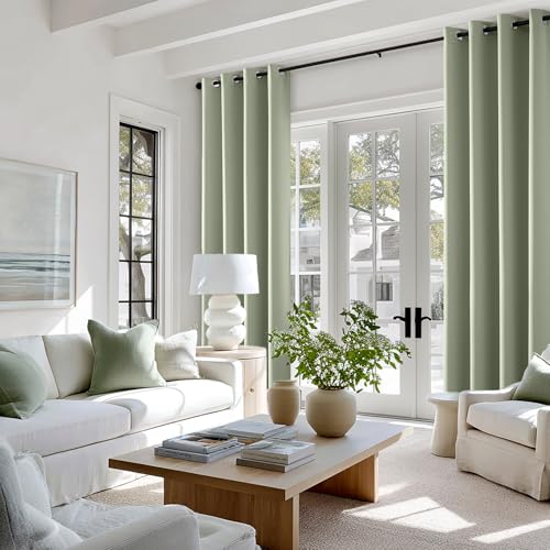 EMEMA Blickdicht Vorhänge mit Ösen 2er Set 140x245cm Salbei Grün Gardinen – Ansicht 2